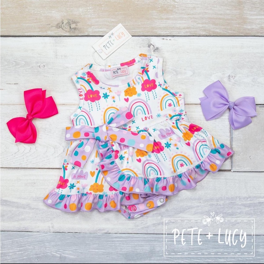 Pete + Lucy rainbow romper dress